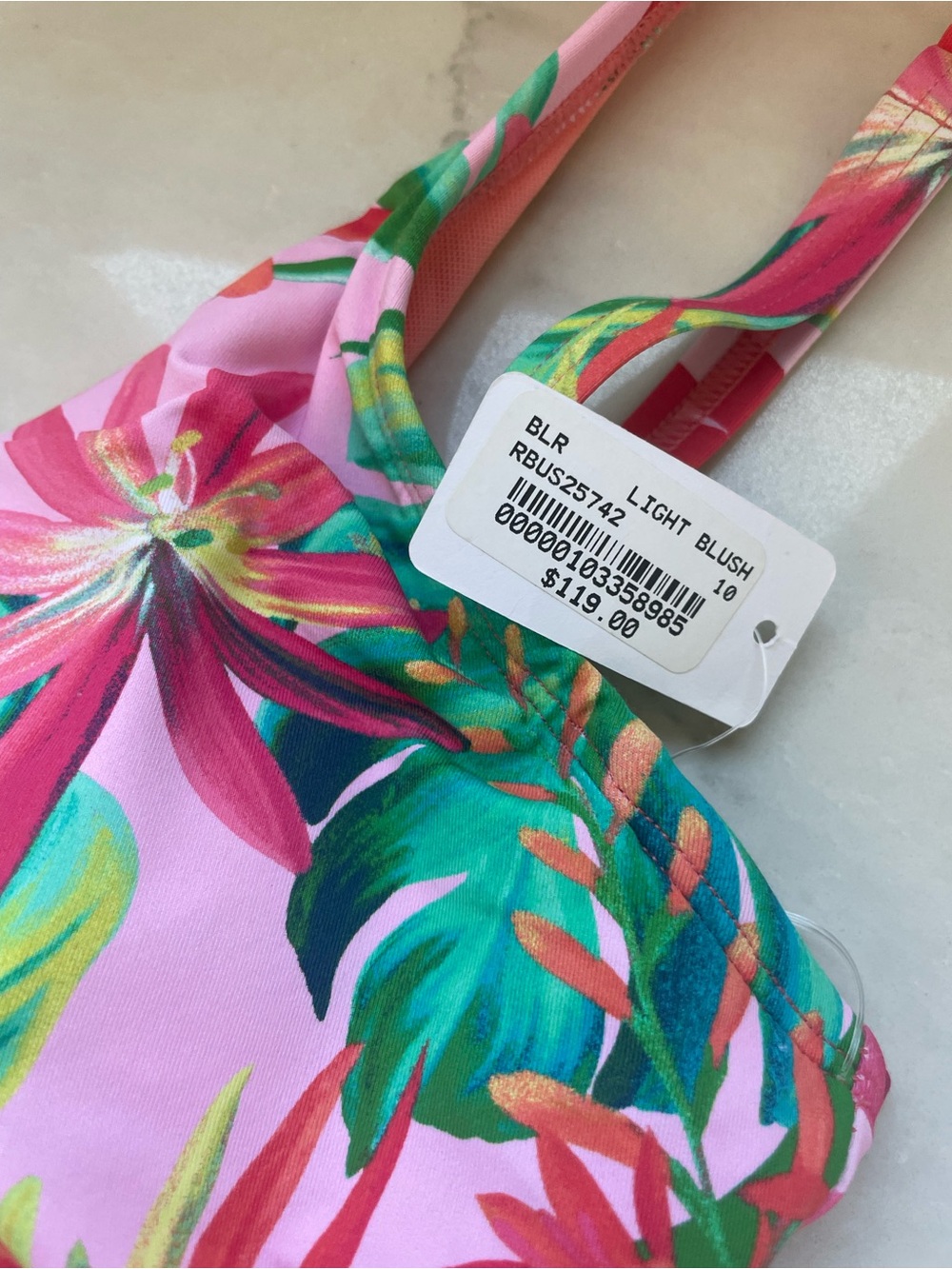 Tropical Pink Floral One-Piece Swimsuit with Ruching - Sz 10 - Picture 7 of 9